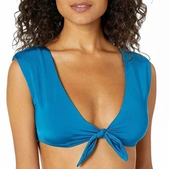NEW Trina Turk front tie bikini top size 12 blue - Picture 1 of 13